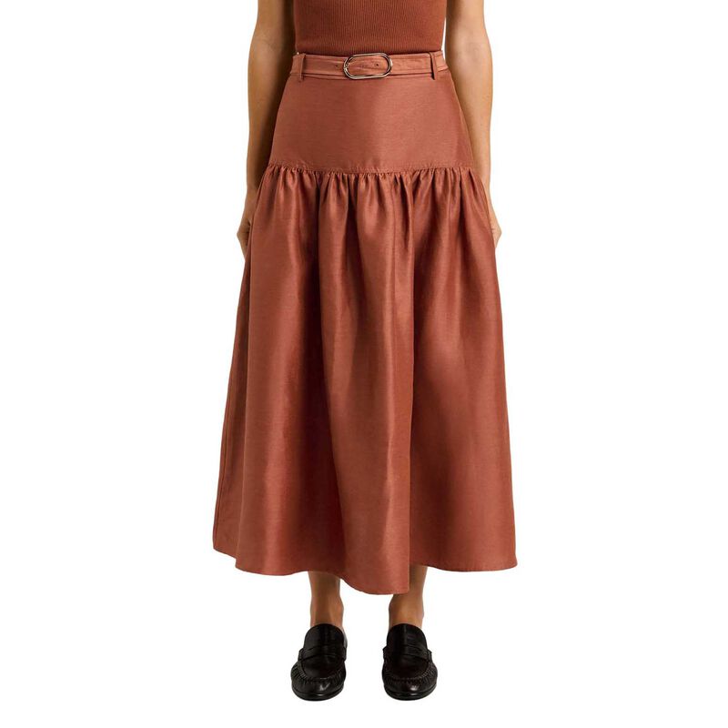 Veronika Maine Linen Viscose Blend Gathered Midi Skirt image number 0